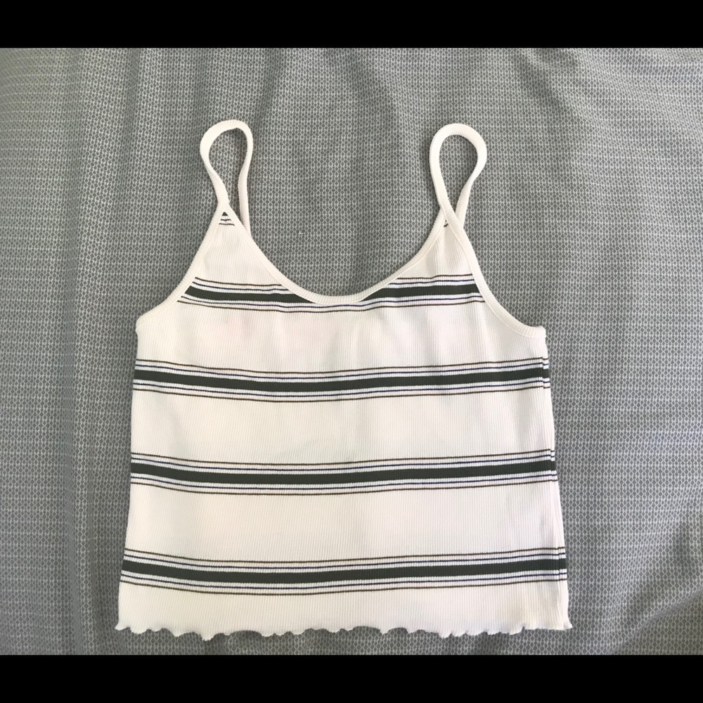 PacSun Green and White Ruffled Tank Top